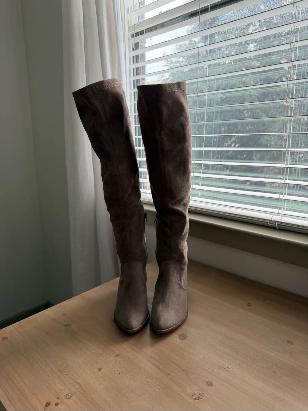 Altar'd State Taupe Suede Over-the-Knee Block Heel Boots